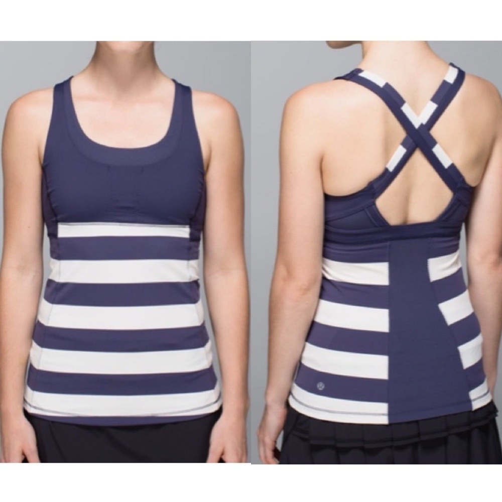 Lululemon Stuff Your Bra Tank II Workout Tank Top Blue White Stripe Women’s 6